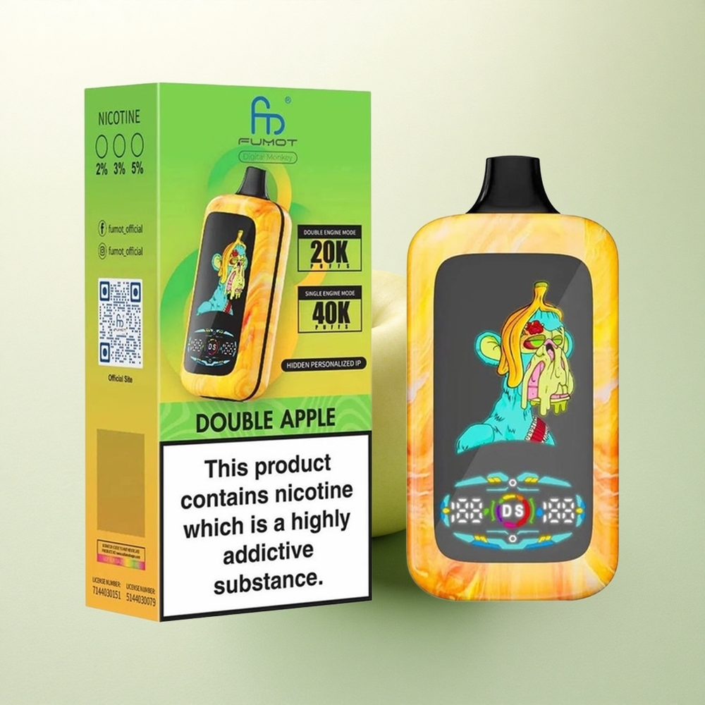 Fumot Digital Monkey 20000/40000 Puffs Maçã Dupla com Dual Mesh Coil e 850mAh