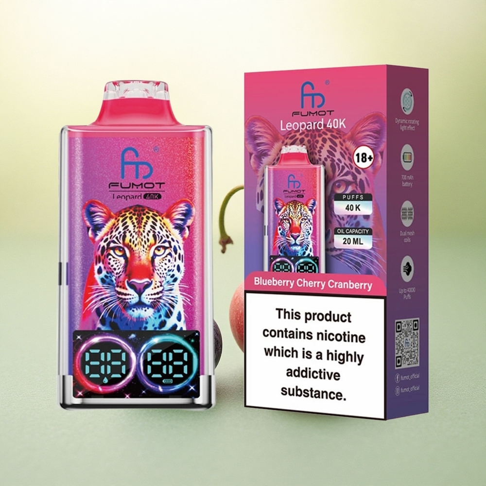 Fumot Leopard 40K Puffs Mirtilo Cereja Cranberry 5% Nicotina 700mAh Dual Mesh