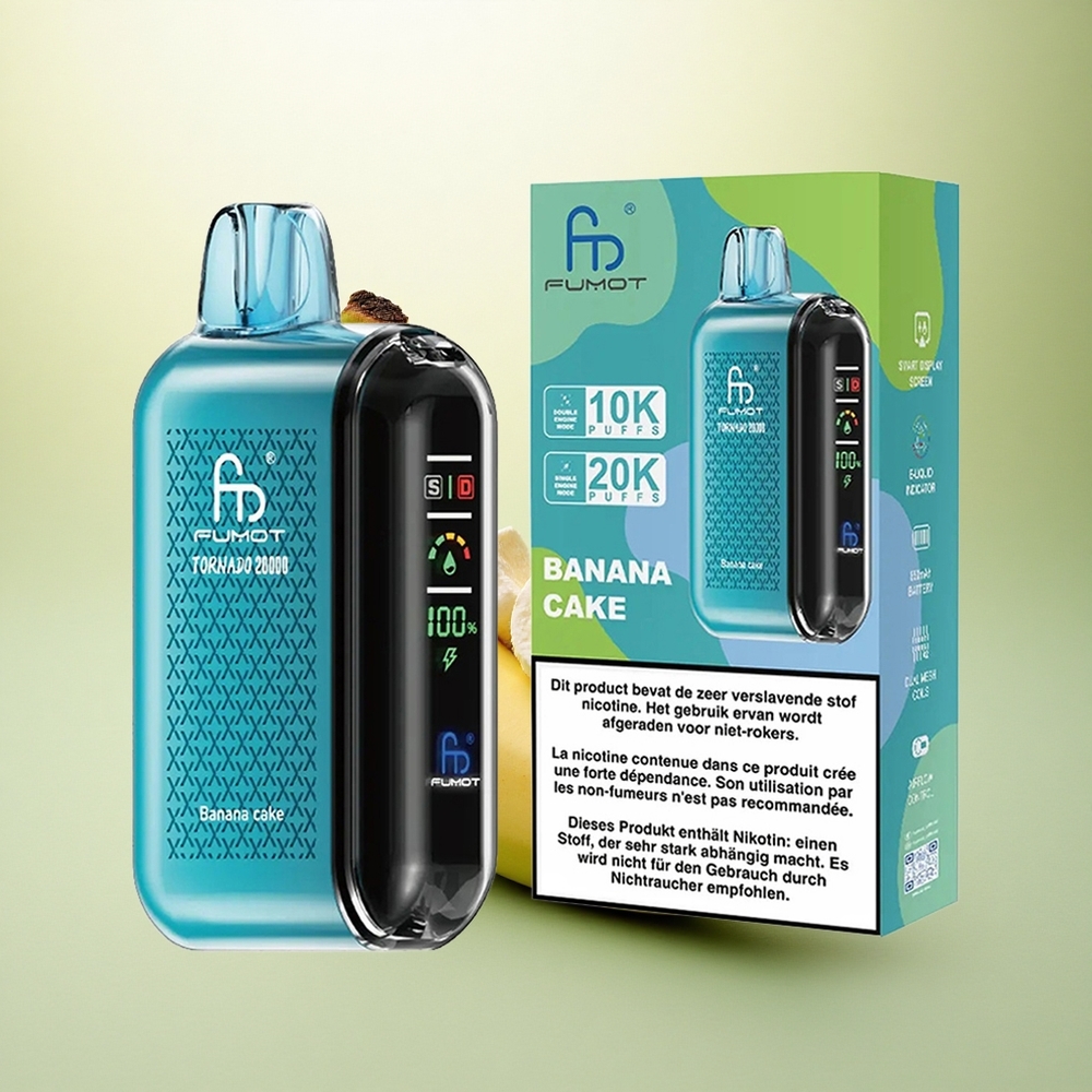 Fumot Tornado 20000 Puffs Bolo de Banana com Dual Mesh Coil e 850mAh