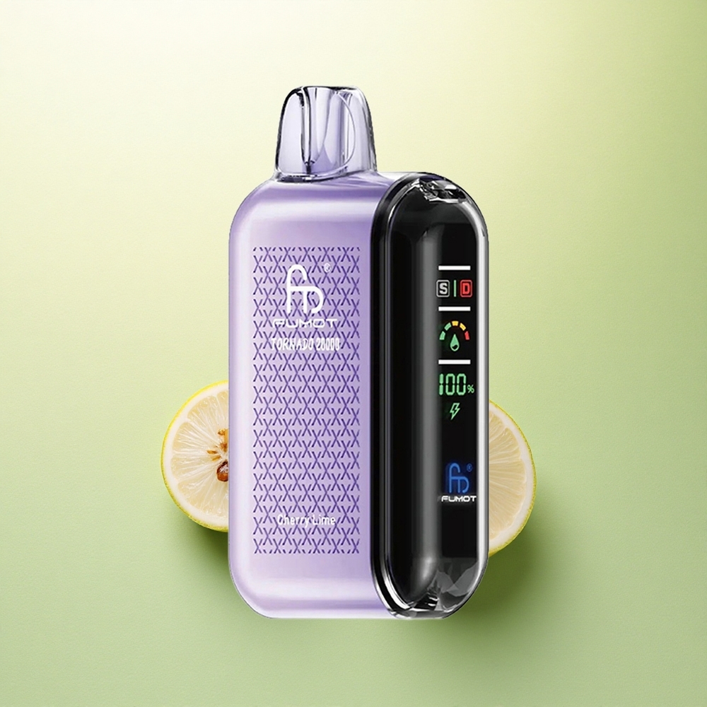 Fumot Tornado 20000 Puffs Cereja Lima com Bateria 850mAh e Controle de Fluxo de Ar