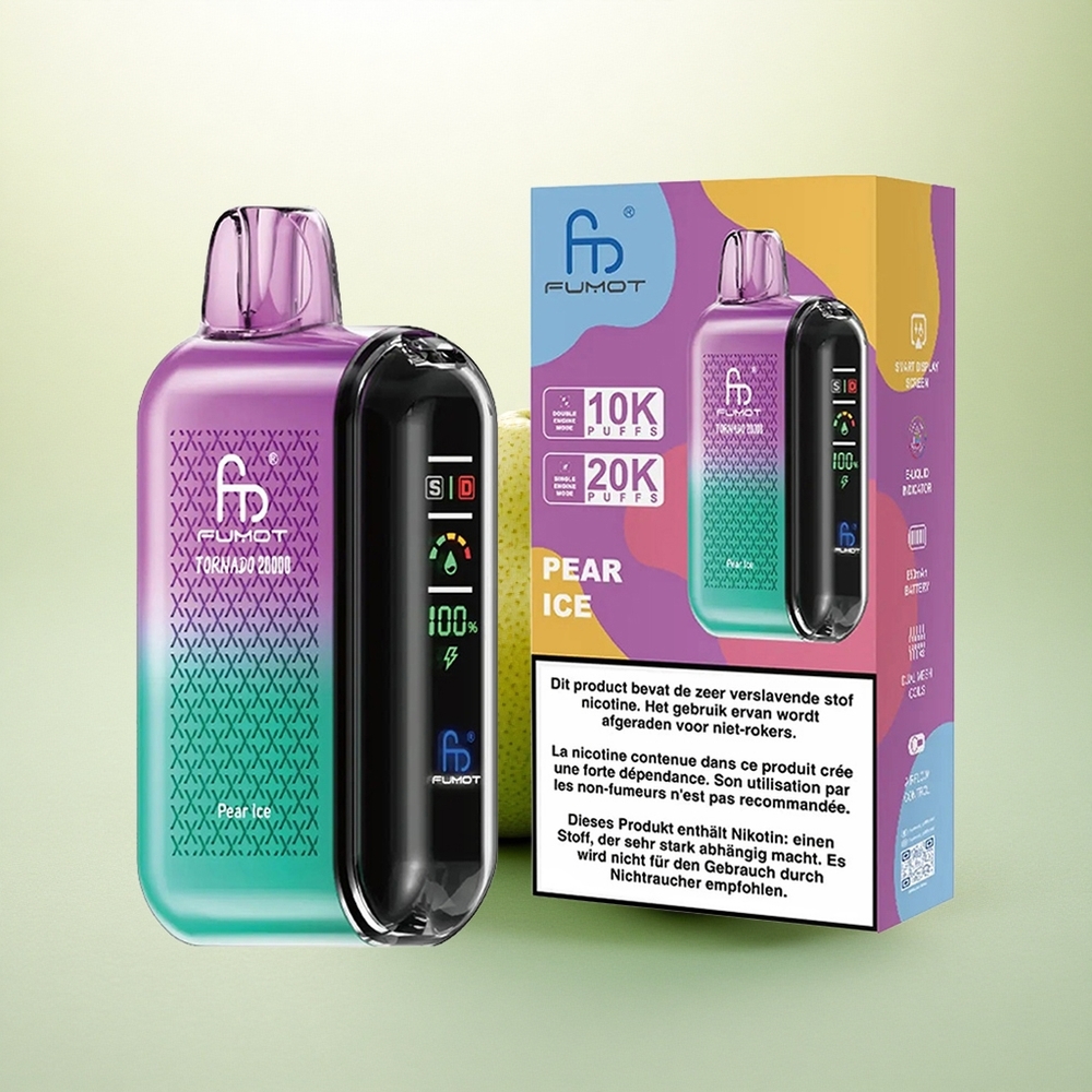 Fumot Tornado 20000 Puffs Gelado de Pêra com Bateria 850mAh e Controle de Fluxo de Ar