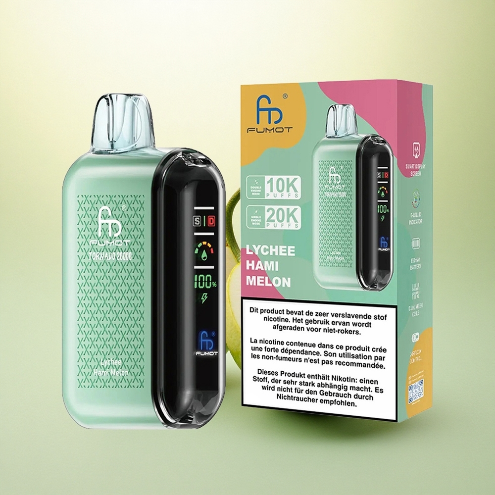 Fumot Tornado 20000 Puffs Lichia Melão Hami com Bateria 850mAh e Nicotina 2%