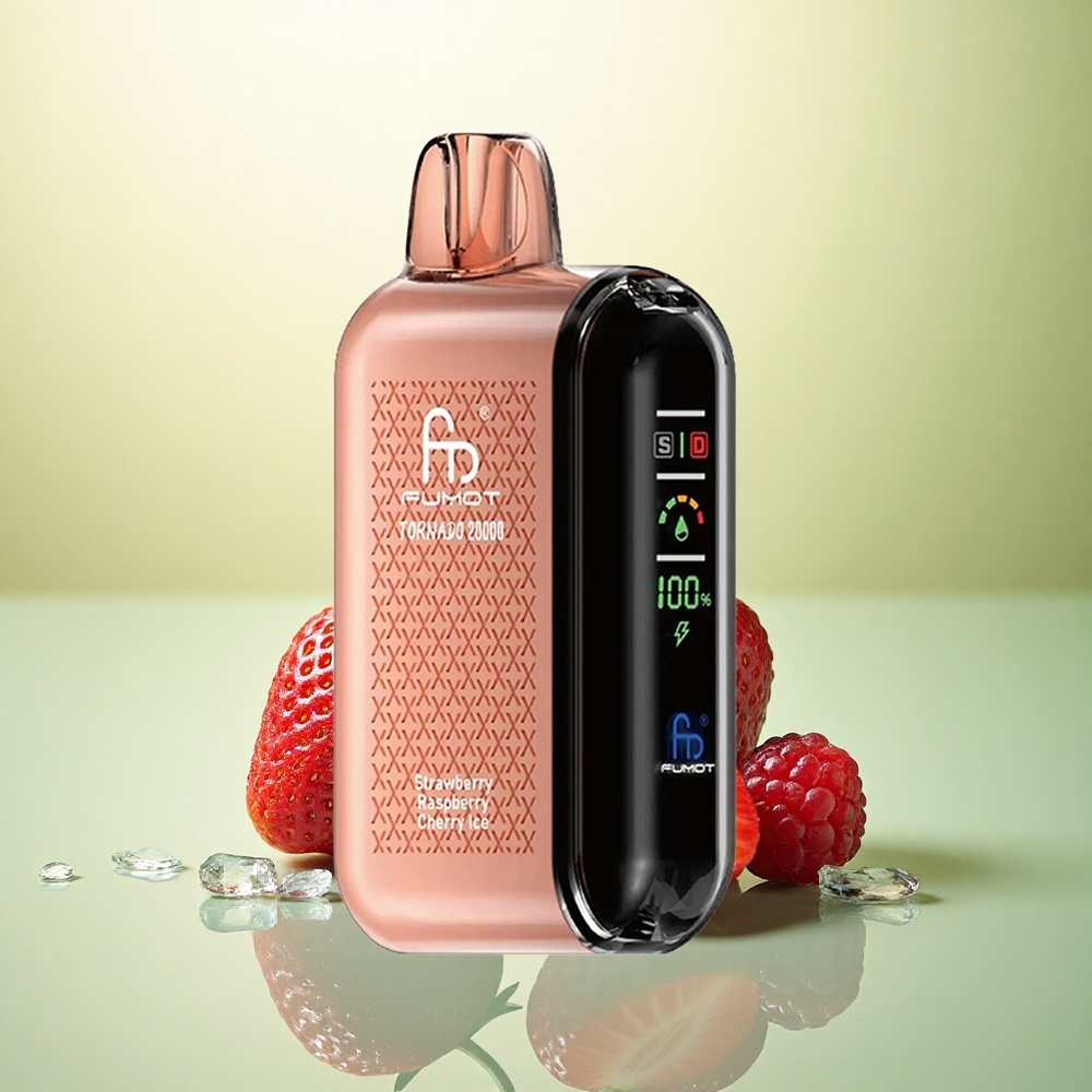 Fumot Tornado 20000 Puffs Morango Framboesa Cereja Gelo com Dual Mesh Coil e 2% Nicotina
