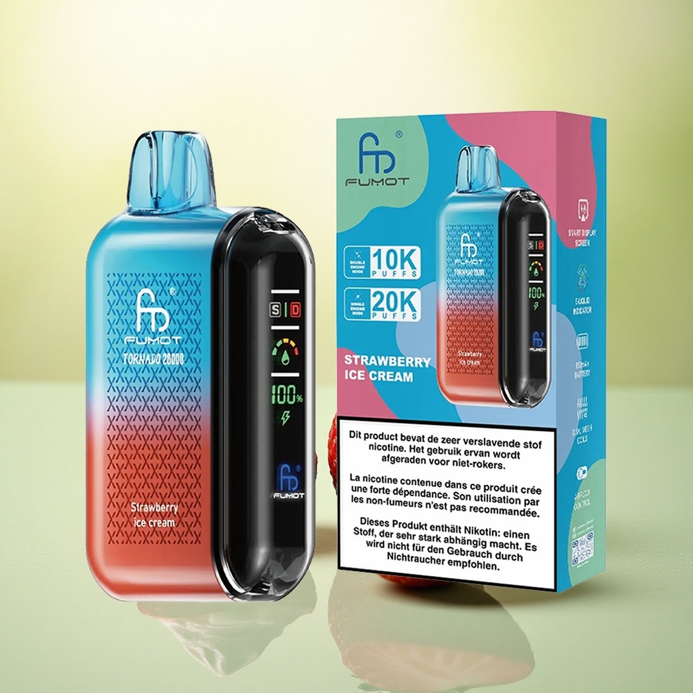 Fumot Tornado 20000 Puffs Morango Gelado com Dual Mesh Coil e 2% Nicotina