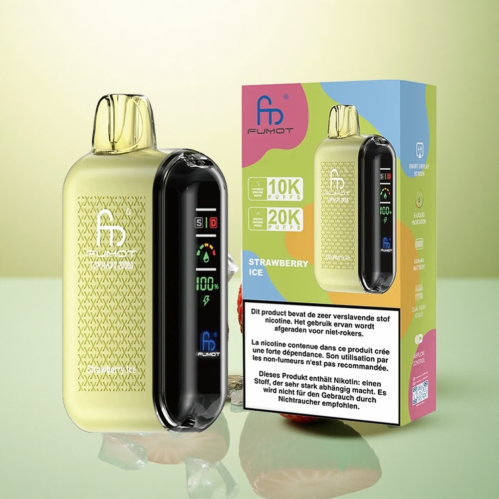 Fumot Tornado 20000 Puffs Morango Gelo Dual Mesh 850mAh 2% Nicotina