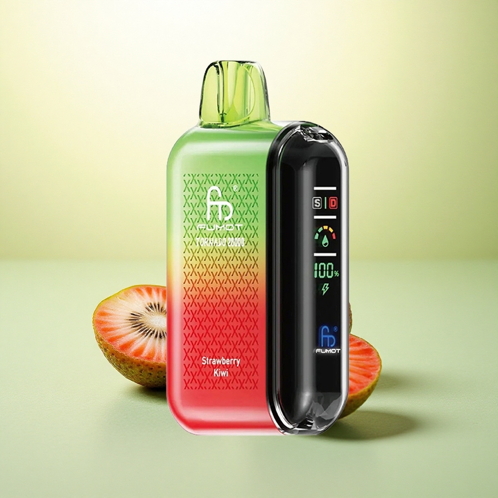Fumot Tornado 20000 Puffs Morango Kiwi com Bateria 850mAh e Controle de Fluxo de Ar