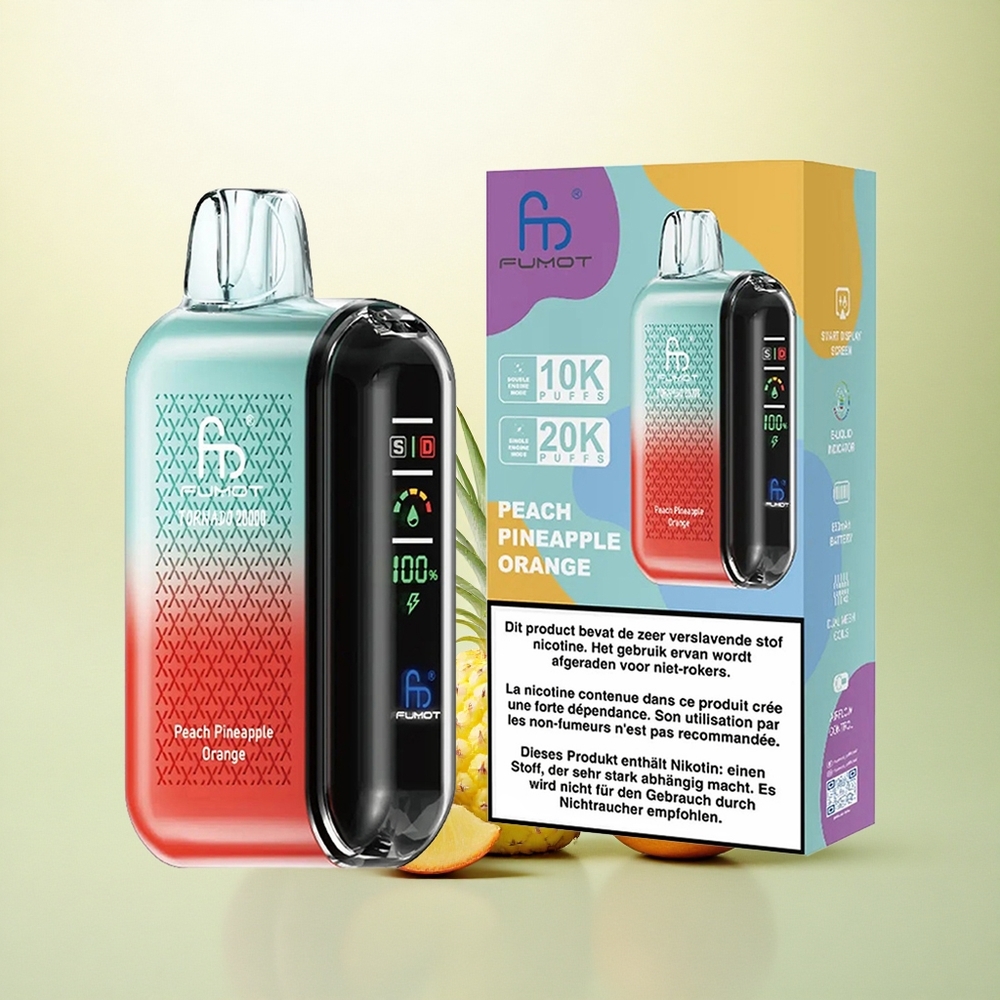 Fumot Tornado 20000 Puffs Pêssego Abacaxi Laranja com Bateria 850mAh e 2% Nicotina