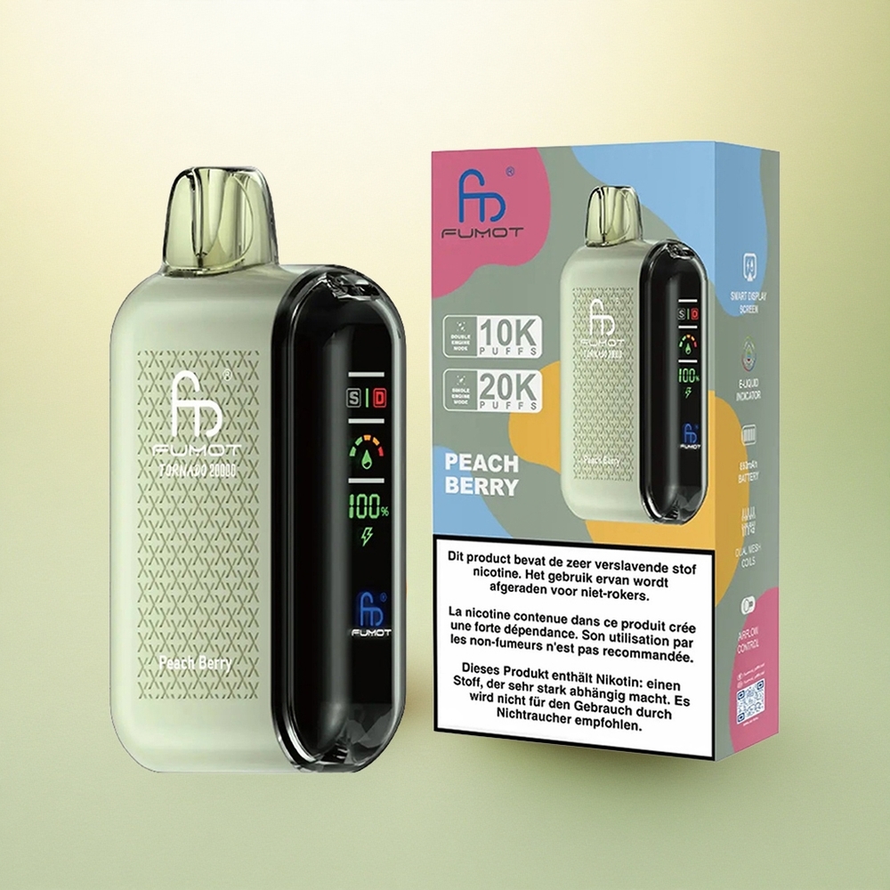 Fumot Tornado 20000 Puffs Pêssego Frutas Vermelhas com Dual Mesh Coil e 850mAh