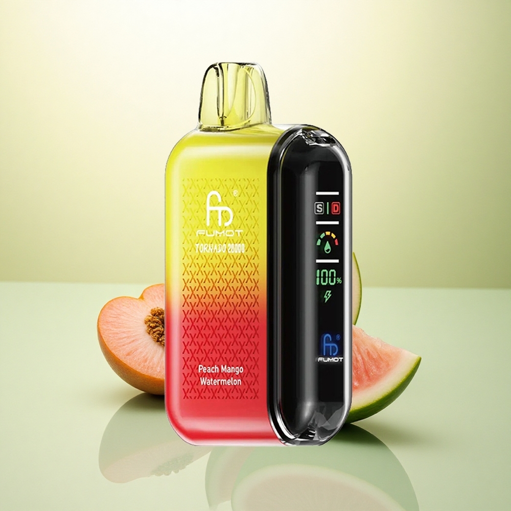 Fumot Tornado 20000 Puffs Pêssego Manga Melancia com Dual Mesh Coil e 850mAh