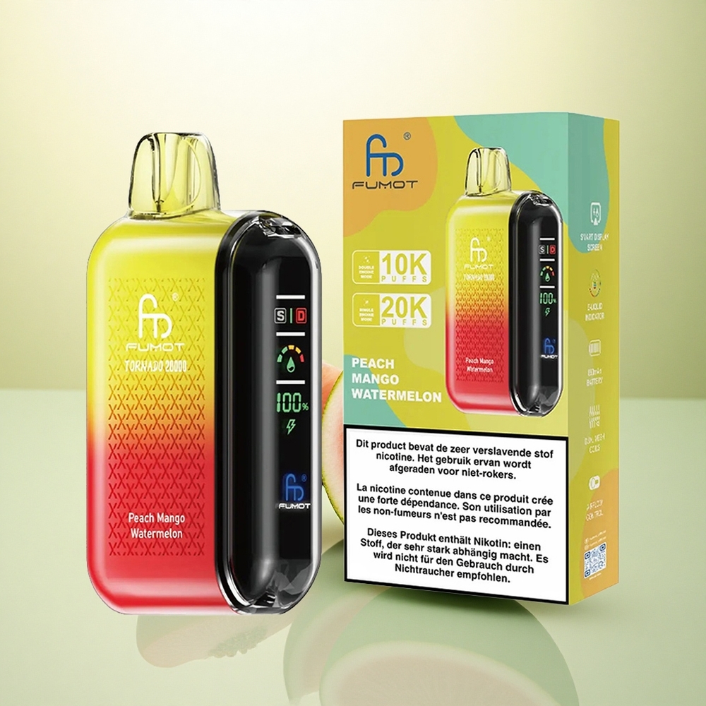 Fumot Tornado 20000 Puffs Pêssego Manga Melancia com Dual Mesh Coil e 850mAh