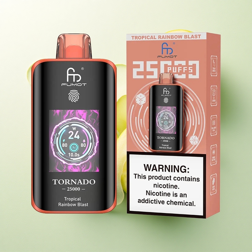 Fumot Tornado 25000 Puffs Explosão Tropical do Arco-Íris com Tela HD e 700mAh