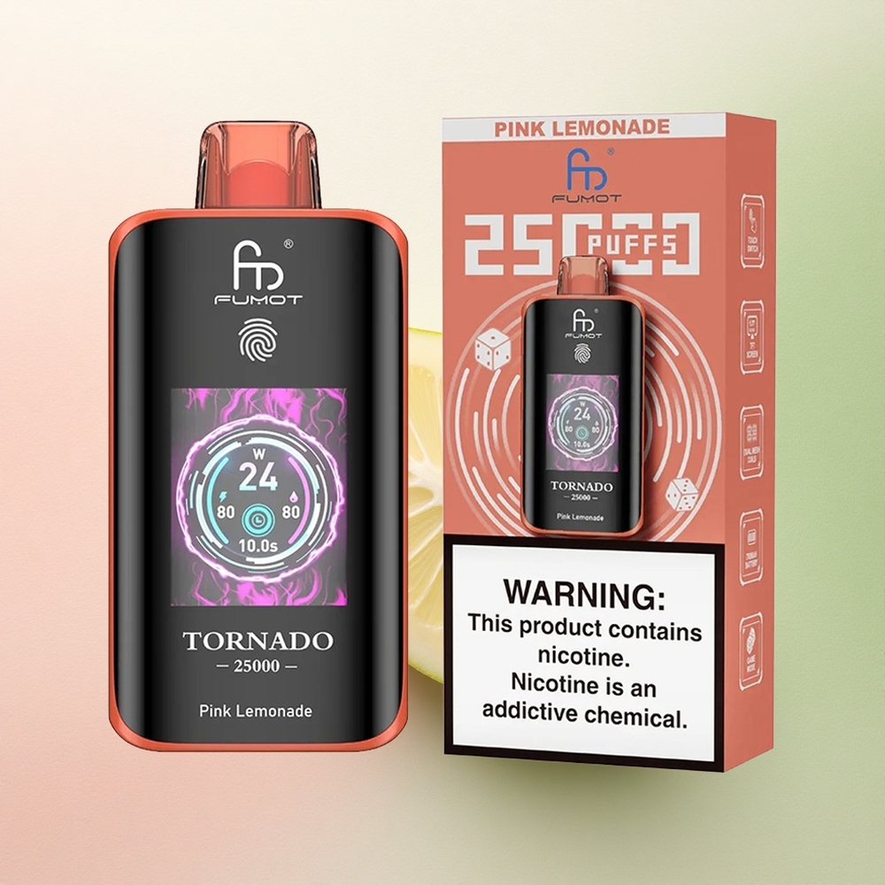 Fumot Tornado 25000 Puffs Limão Rosa HD com Tela 700mAh
