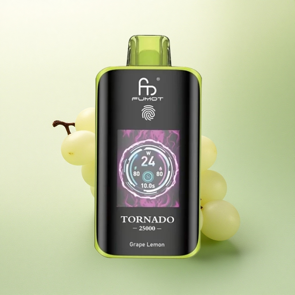 Fumot Tornado 25000 Puffs Limão Uva Tela HD Bateria 700mAh Nicotina 0/2%/3%/5%