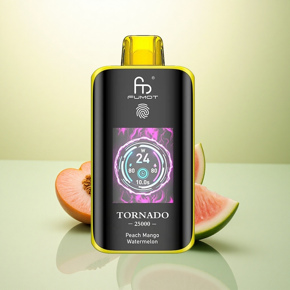 Fumot Tornado 25000 Puffs Pêssego Manga Melancia Tela HD 700mAh Nicotina 0/2%/3%/5%