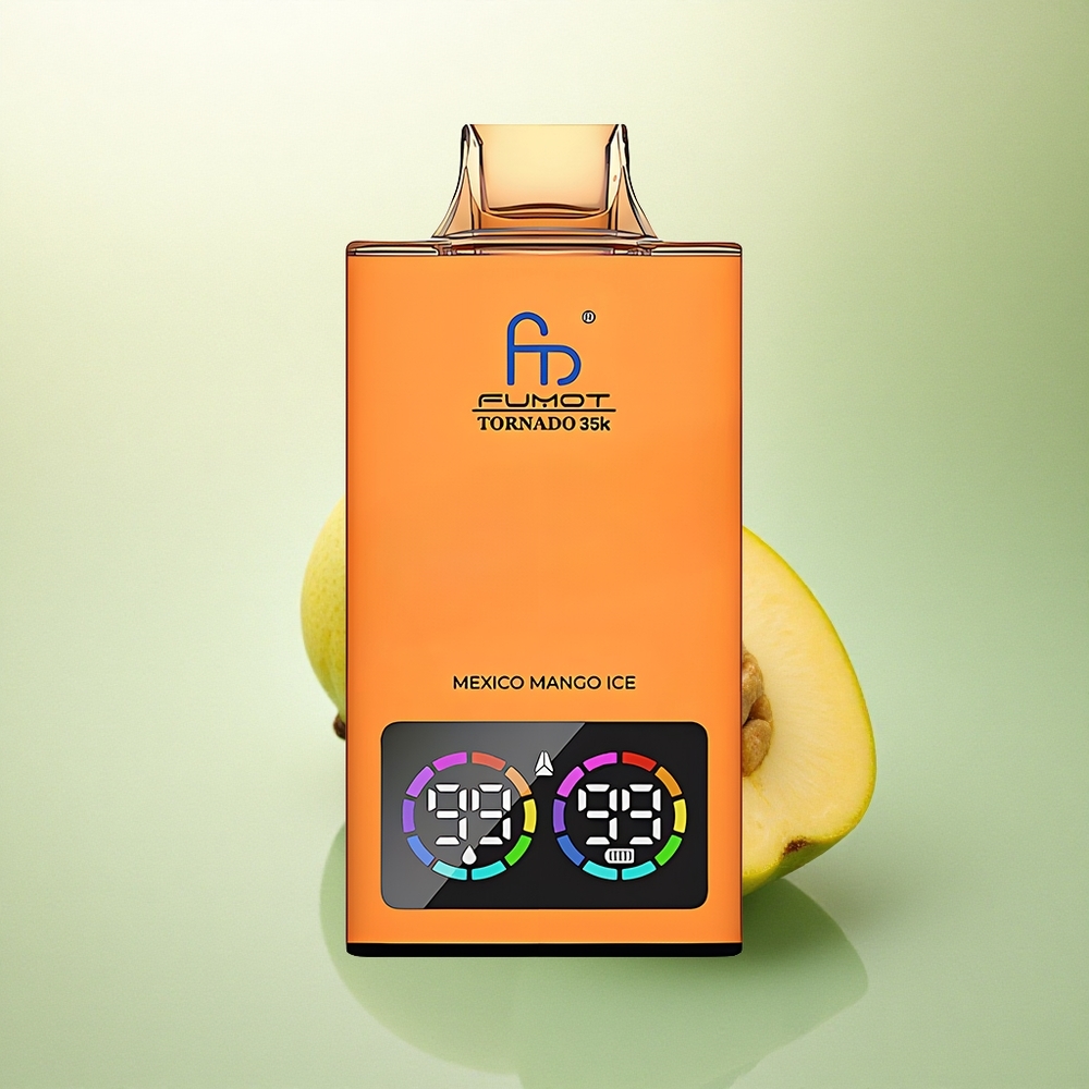 Fumot Tornado 35000 Puffs Sorvete de Mango Mexicano com Bobina Dupla e Luzes RGB Variáveis