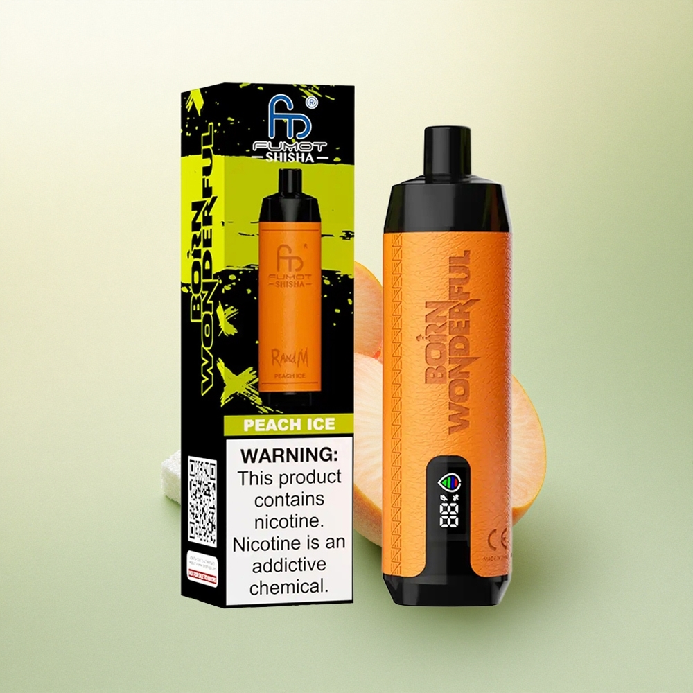 RandM Fumot Shisha 10000 Puffs Gelo de Pêssego com Indicador LED e 850 mAh