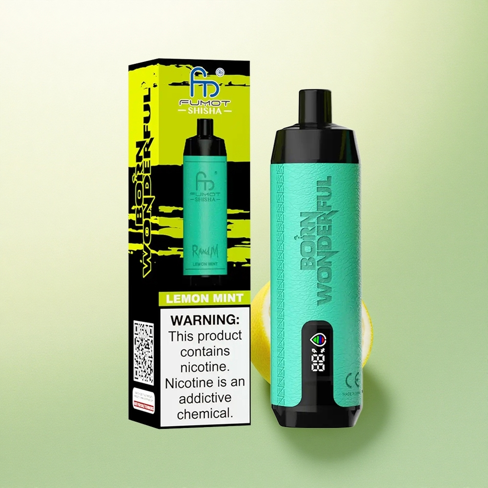 RandM Fumot Shisha 10000 Puffs Limão Hortelã com Indicador LED e 0,5% Nicotina