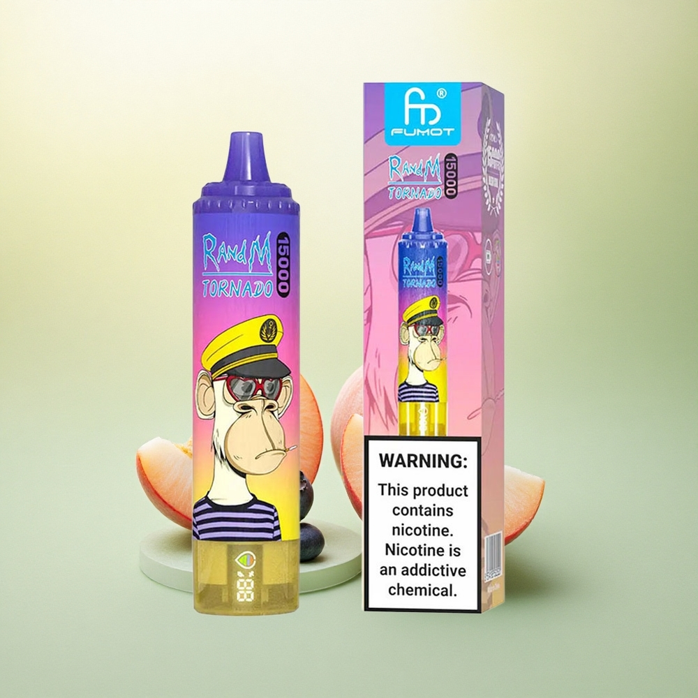 RandM Fumot Tornado 15000 Puffs Doce de Pêssego e Mirtilo com LCD e Tipo-C