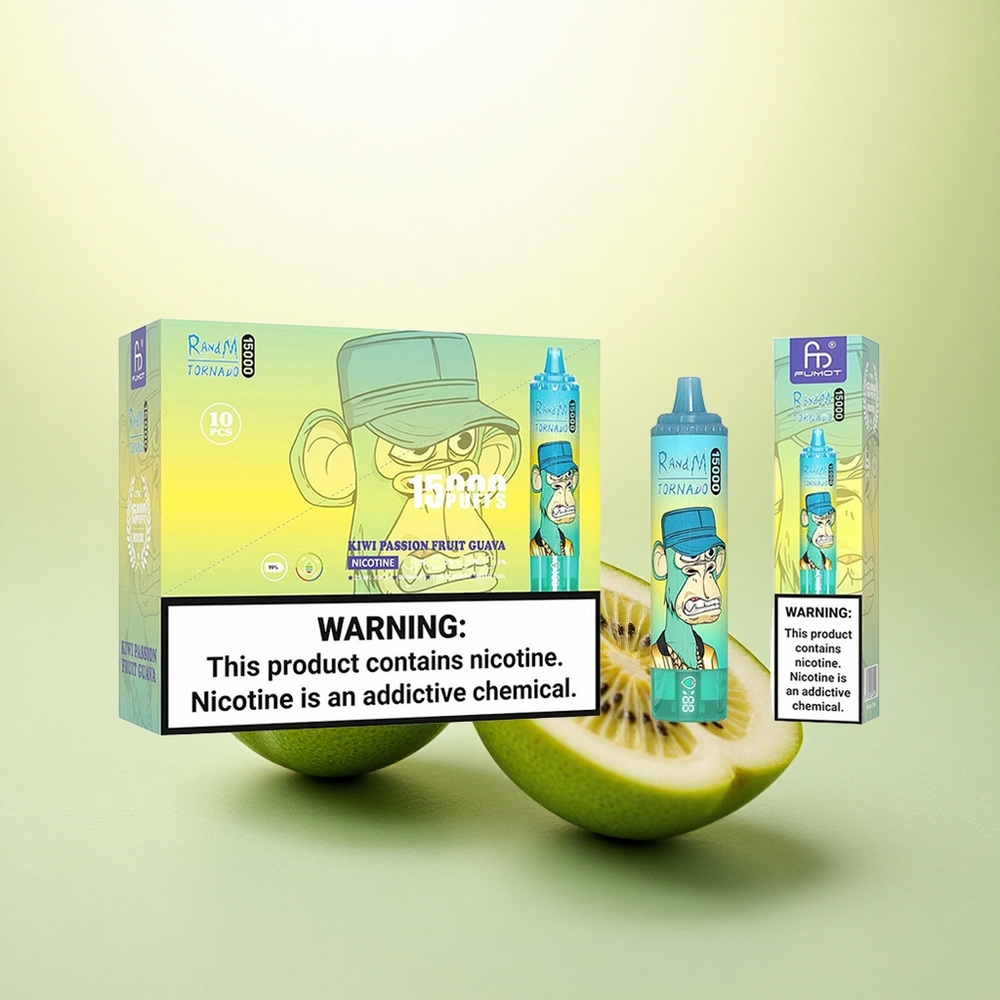 RandM Fumot Tornado 15000 Puffs Kiwi Maracujá Goiaba com 5% Nicotina e 850mAh