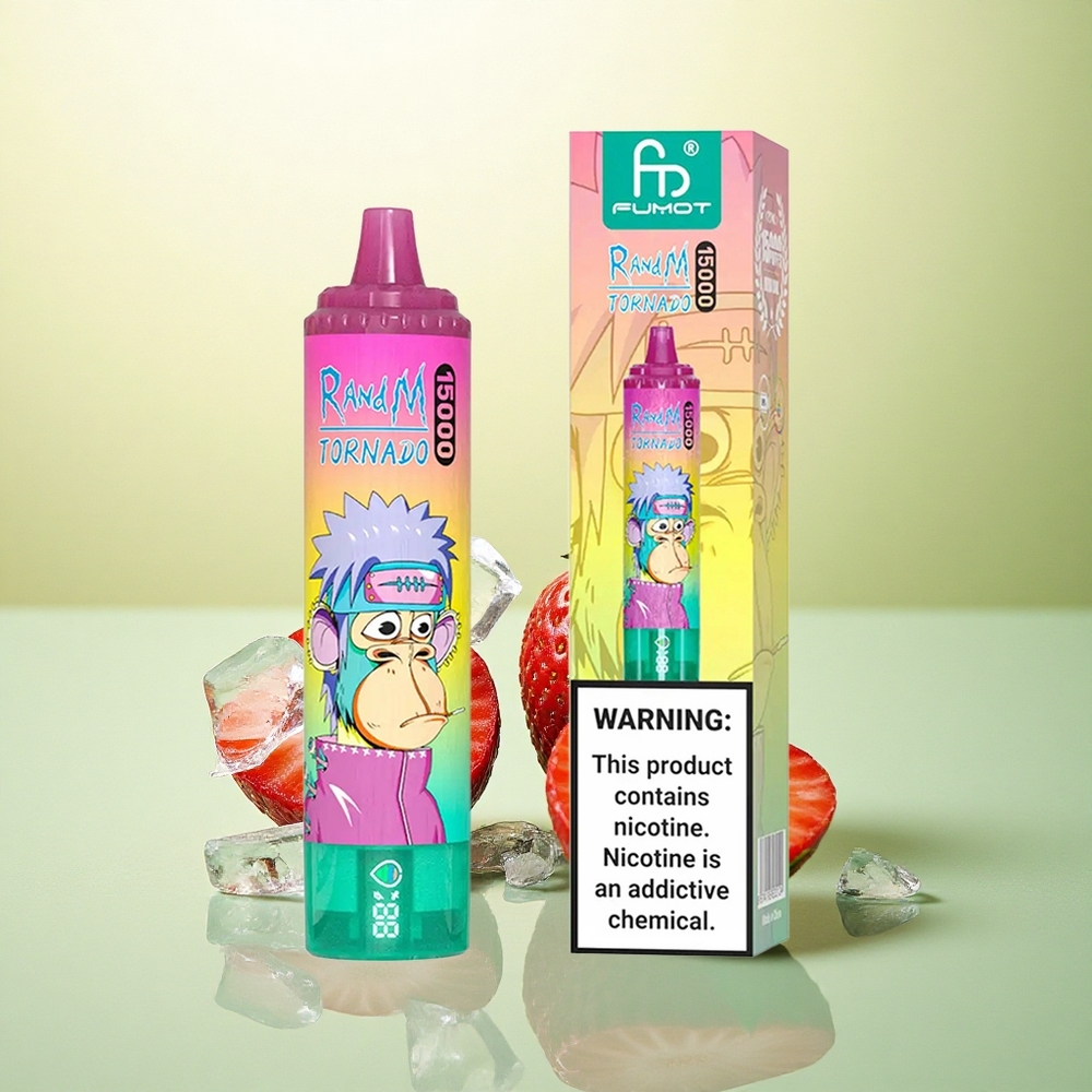 RandM Fumot Tornado 15000 Puffs Morango Gelado 25ml Tipo-C Recarregável 5% Nicotina