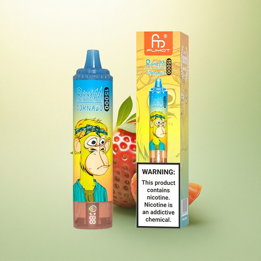 RandM Fumot Tornado 15000 Puffs Morango Tipo-C Recarregável 25ml Nicotina 5%