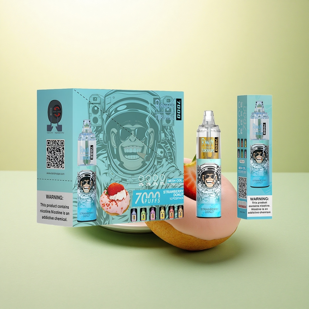 RandM Fumot Tornado 7000 Puffs Donut de Morango com 5% Nicotina e Bateria 850mAh