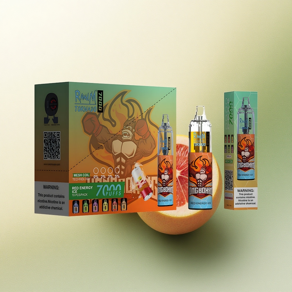 RandM Fumot Tornado 7000 Puffs Gelo Energético Vermelho com 5% Nicotina e Bobina Mesh