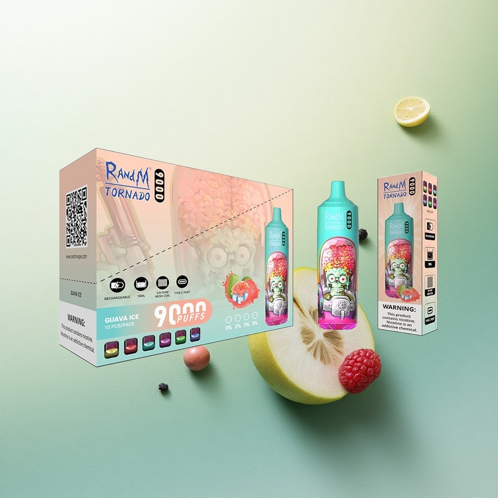 RandM Fumot Tornado 9000 Puffs Azul Azedo Framboesa com Bateria 850 mAh e Display RGB