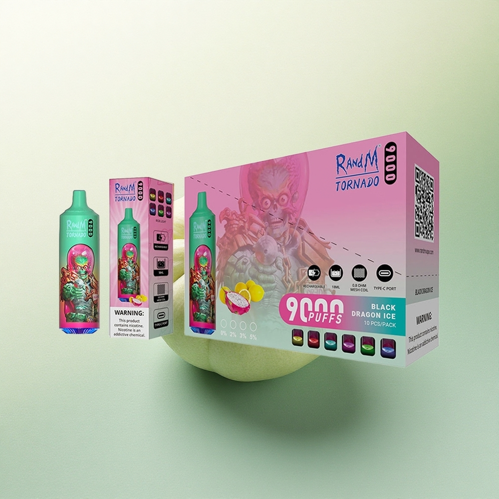 RandM Fumot Tornado 9000 Puffs Azul Framboesa Kush com Bateria 850 mAh e E-líquido 18 mL