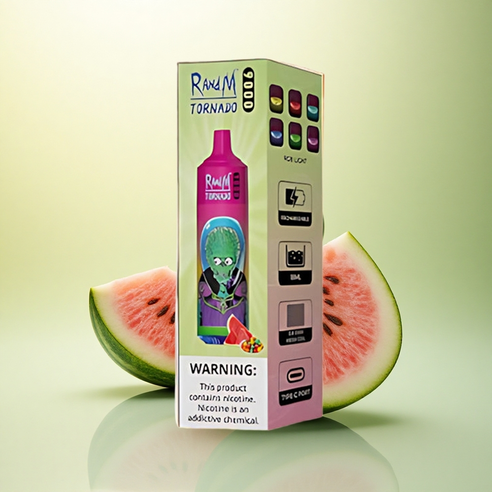 RandM Fumot Tornado 9000 Puffs Chiclete de Melancia com Bateria Recarregável 850 mAh e Display RGB Elegante