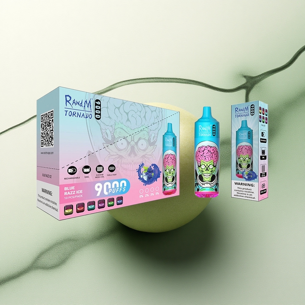 RandM Fumot Tornado 9000 Puffs Dragão Negro Gelo com 18 mL e Boba Mesh