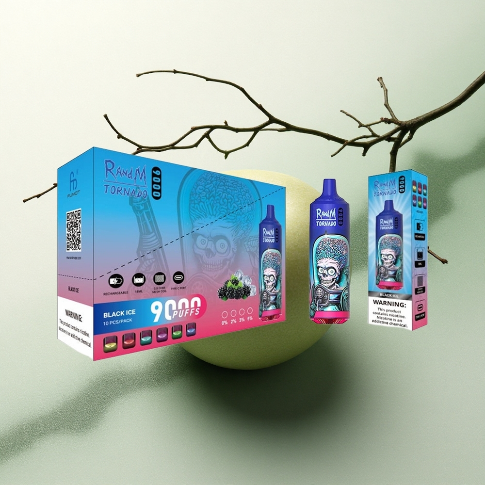 RandM Fumot Tornado 9000 Puffs Gelo Negro Recarregável 850mAh com Display RGB e Bobina Mesh