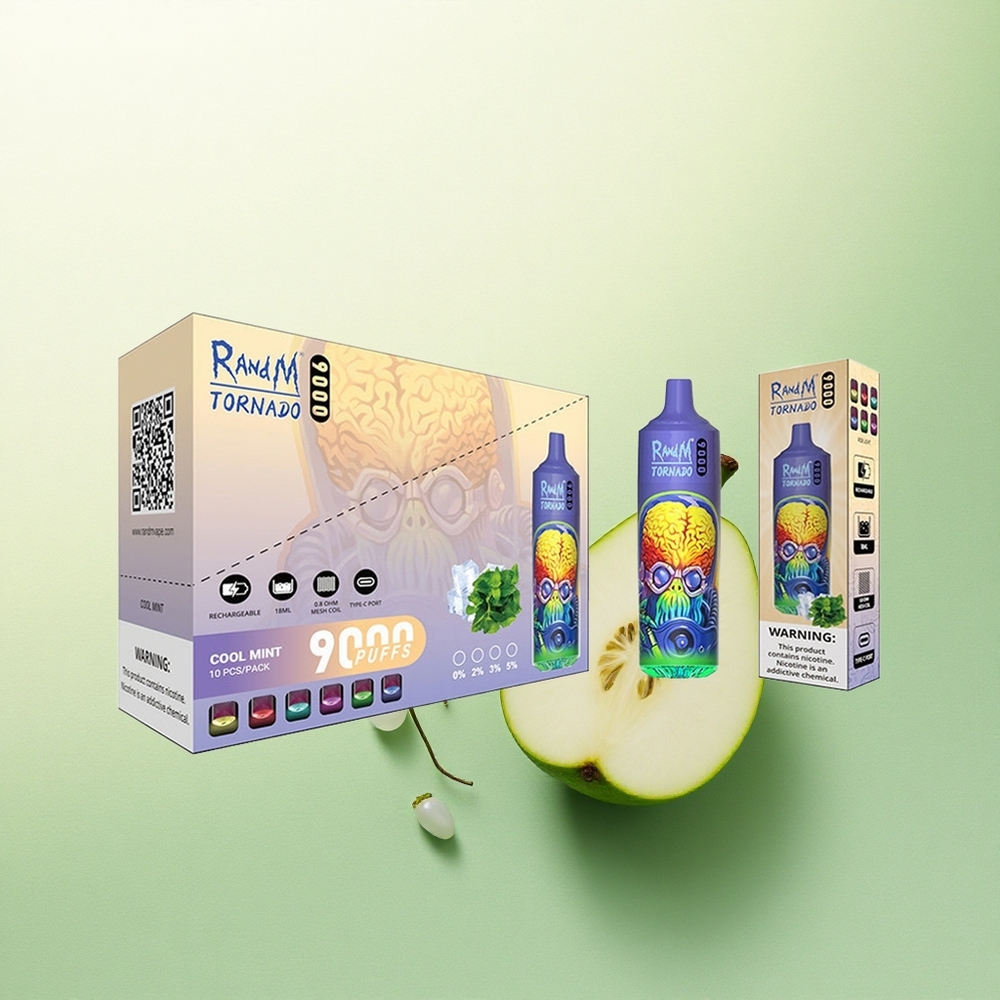 RandM Fumot Tornado 9000 Puffs Hortelã Refrescante com Bateria Recarregável 850 mAh e Capacidade de E-líquido 18 mL