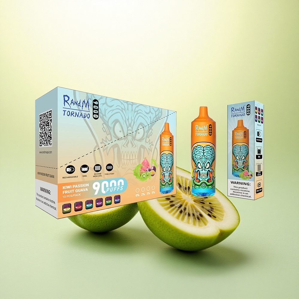 RandM Fumot Tornado 9000 Puffs Kiwi Maracujá Goiaba com Bateria 850 mAh e Bobina Mesh