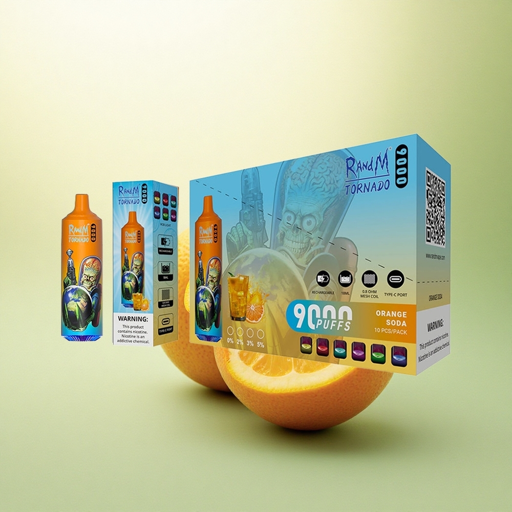 RandM Fumot Tornado 9000 Puffs Laranja Soda com 18 mL e Bobina Mesh