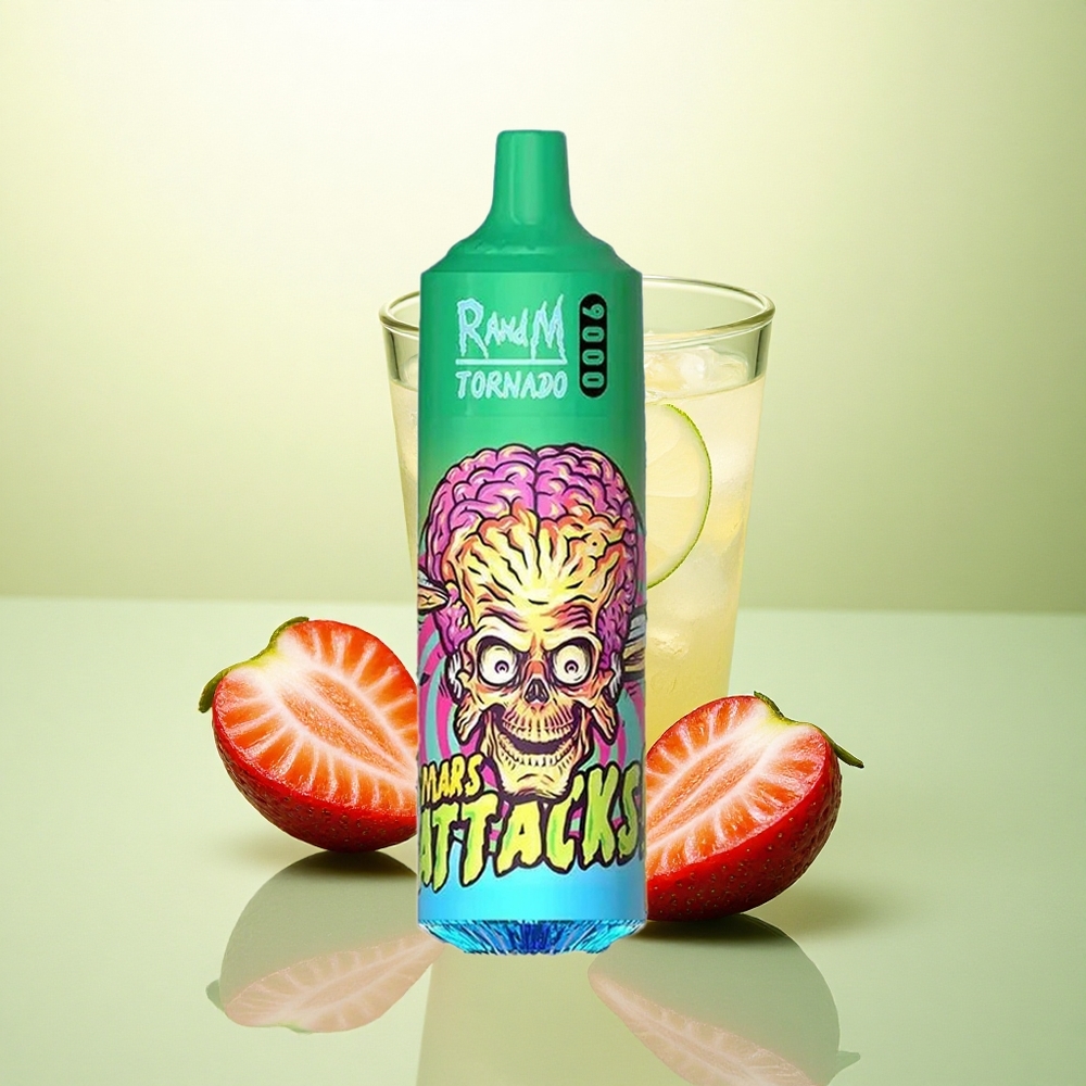 RandM Fumot Tornado 9000 Puffs Limão Morango com 18 mL e Bobina Mesh