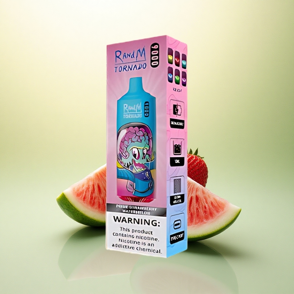 RandM Fumot Tornado 9000 Puffs Melancia Morango Prime com Bateria Recarregável 850 mAh e Display RGB Elegante