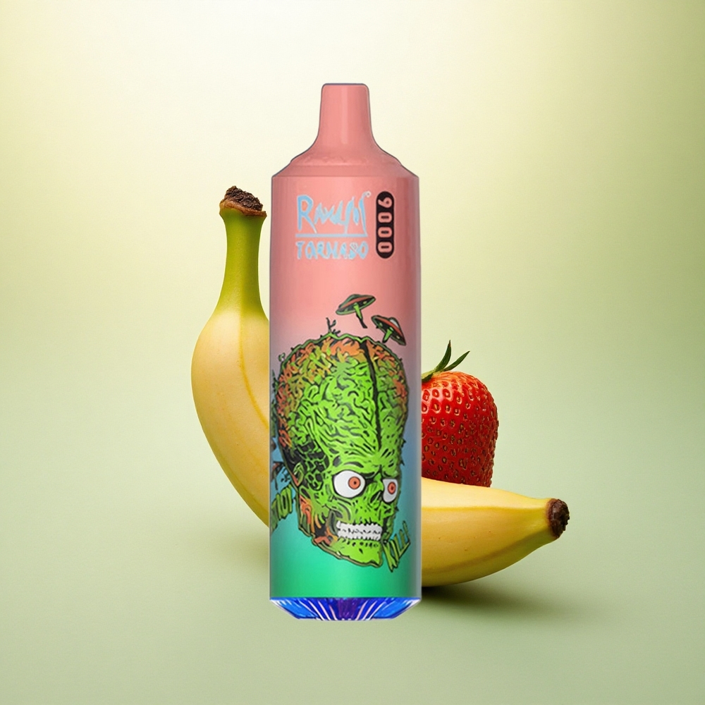RandM Fumot Tornado 9000 Puffs Morango Banana 18 mL Mesh 850 mAh
