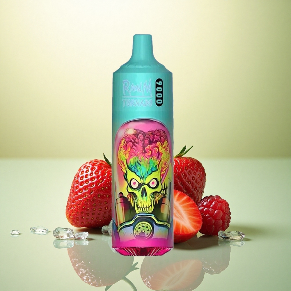 RandM Fumot Tornado 9000 Puffs Morango Framboesa Cereja Gelo com 18 mL e Bobina Mesh 850 mAh