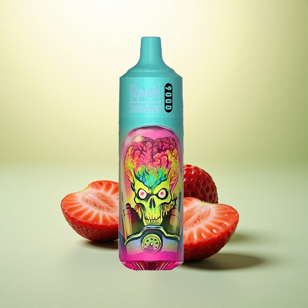 RandM Fumot Tornado 9000 Puffs Morango Framboesa com Bateria Recarregável 850 mAh e Display RGB Elegante