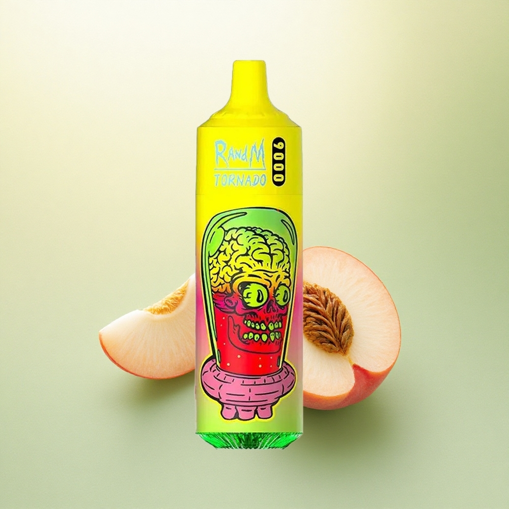 RandM Fumot Tornado 9000 Puffs Pêssego de Verão Gelo com Bateria 850 mAh e E-líquido 18 mL